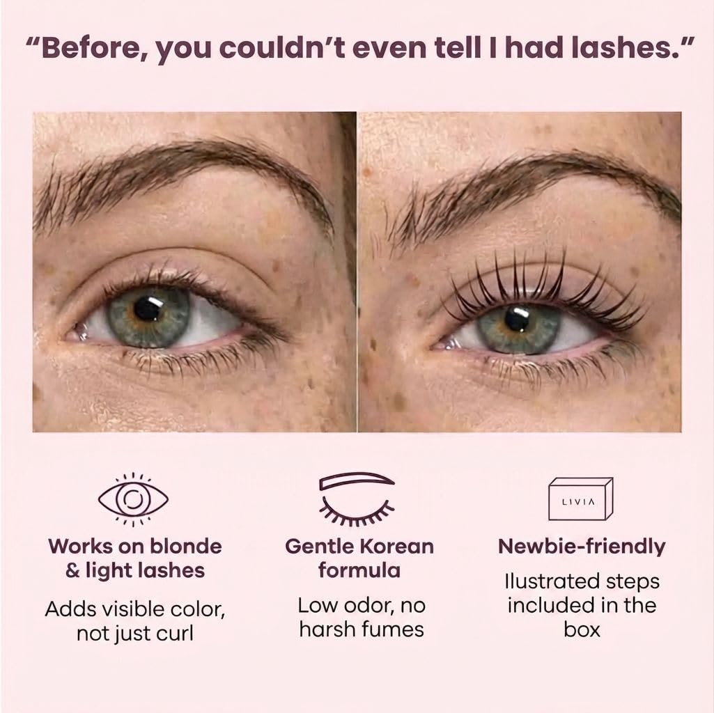 Korean Lash Lift Kit + Color Kit by Livia - Perfectly Curled and Darker Lashes for 8 Weeks from Home, Faster Alternative to Lash Serums, Complete DIY Perm Kit