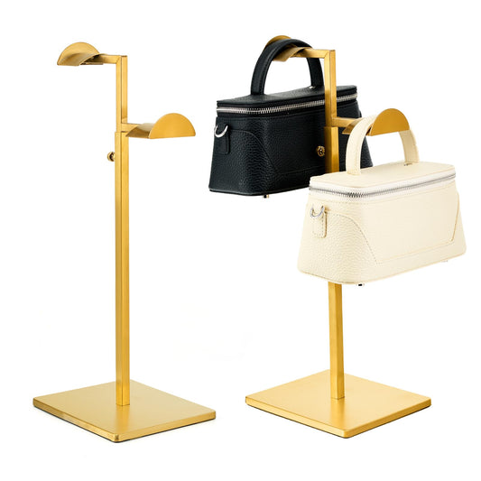 CHAWTALION Two Tiers Handbag Display Stands - 2PCS Stainless Steels Purse Stand Holder Adjustable Height Purse Display for Retail Luxury Bag Organizer Home Store Boutique Retail Closet Gold Color