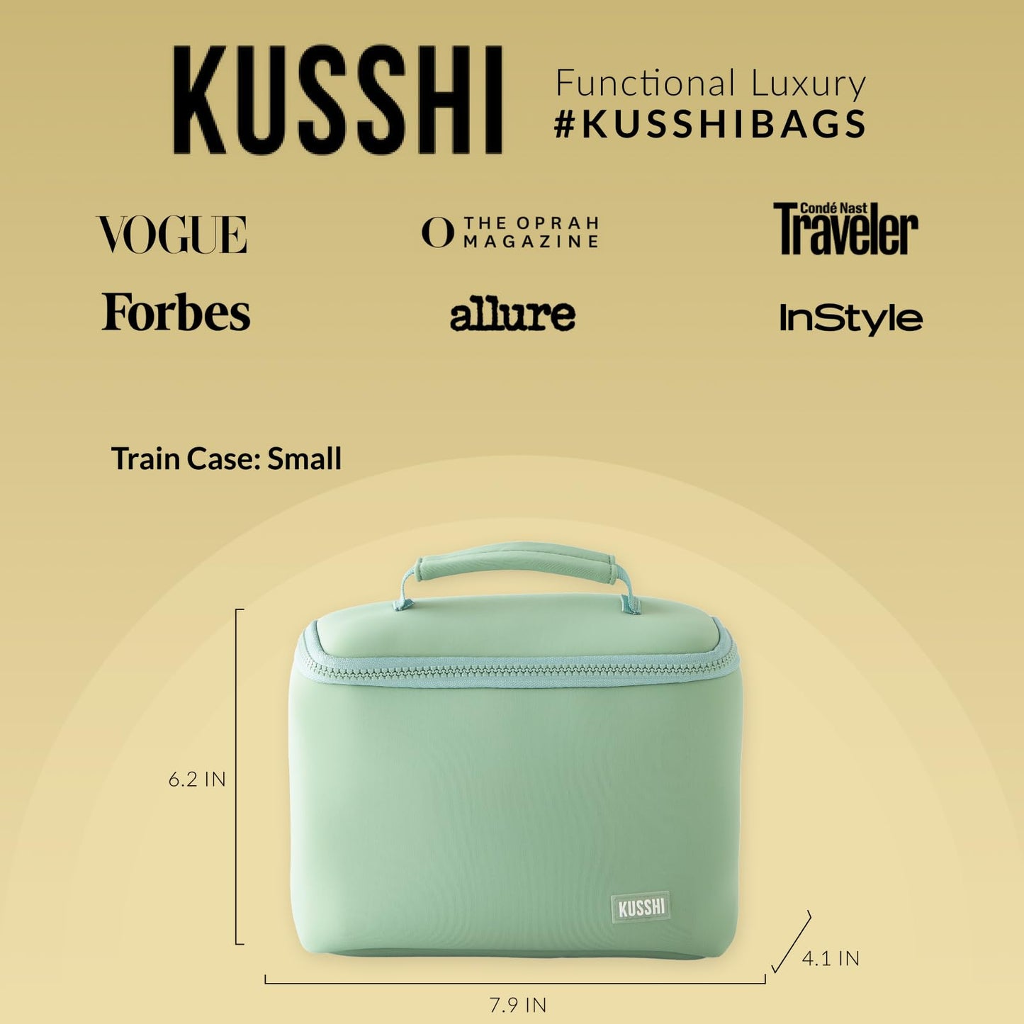 KUSSHI Neoprene Train Case Makeup Bag - Washable Makeup Travel Bag & Vanity Case for Stress Free Travel (Small, Sage/Coral Rose)