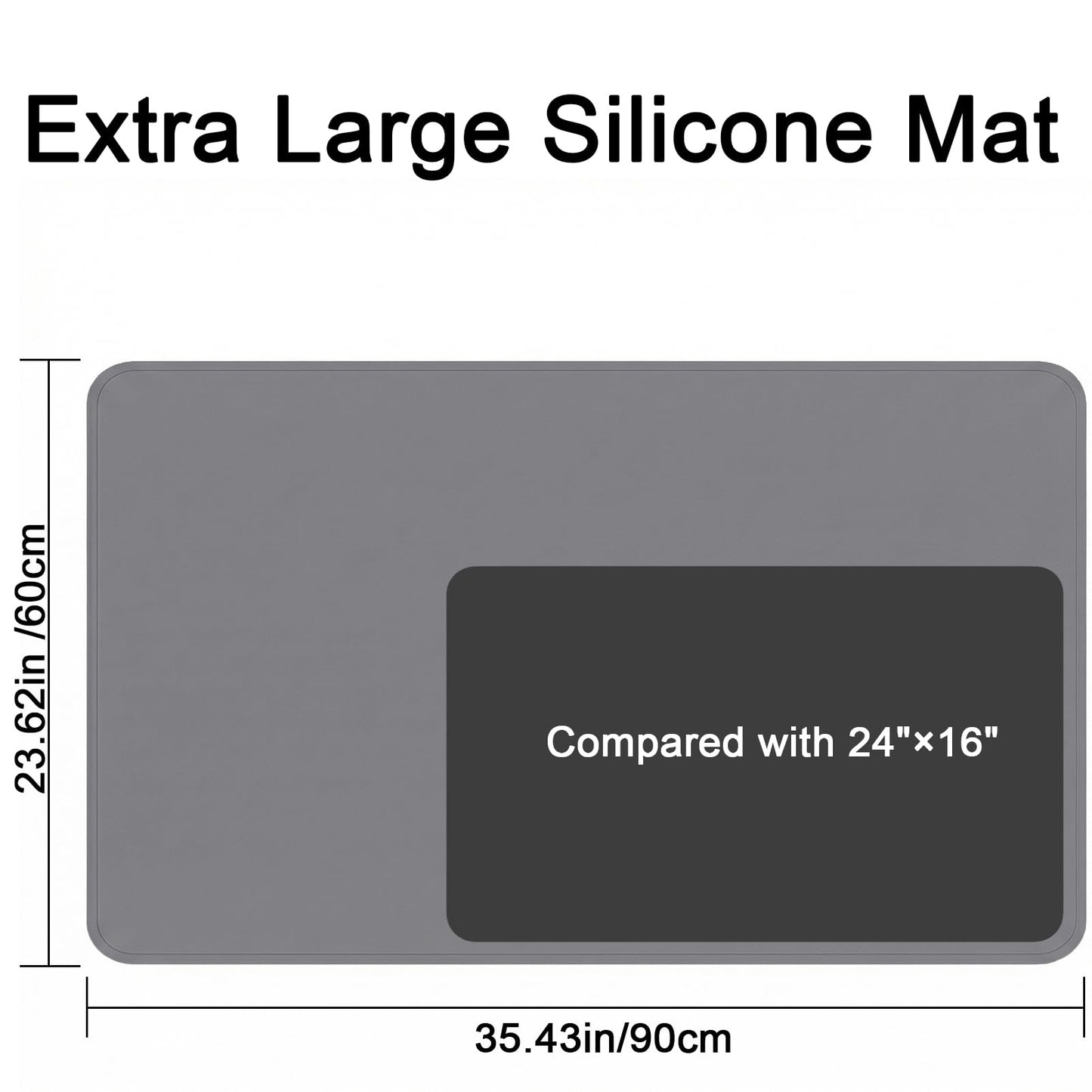 Silicone Mat 35.4"x23.6" Silicone Mats for Kitchen Counter Heat Resistant Mats for Countertop, Countertop Protector Mat, Edge Heightening Nonstick Waterproof Multipurpose Table Mat (Dark Gray)
