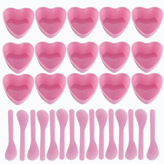 15 Sets Plastic Heart Shaped Facial Mask Mixing Bowl, Pink Facemask Bowl DIY Skin Care Mixing Tool Kit with Spatulas for Mud Masks, Home Salon, and Beauty Salon Use, Face Mask Applicator Tool(15 Pcs)