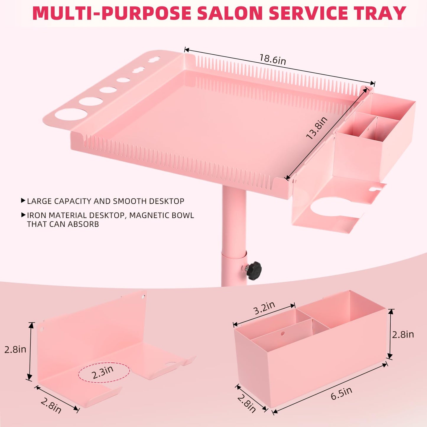 LKT COBTAC Extension Salon Tray Hair Extension Cart Tray Pink Multi-Function Extensions Rolling Tray with Blow Dryer Holder and Storage Platform