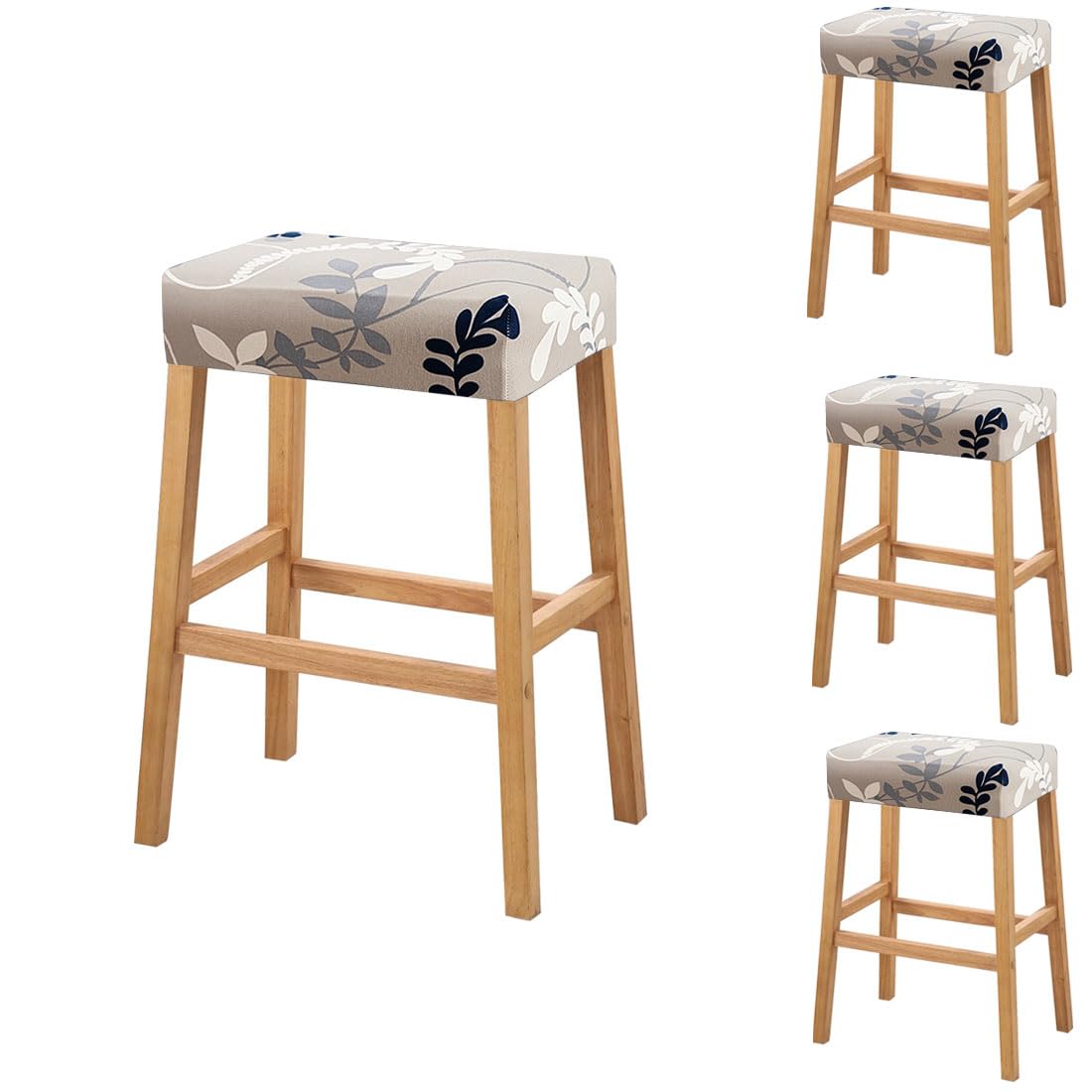 Lussenwert Stool Covers Rectangular Set of 4, Stretch Printed Vanity Stool Covers Washable Saddle Bar Stool Slipcover Bench Seat Protector with Elastic Bands Pattern of 16
