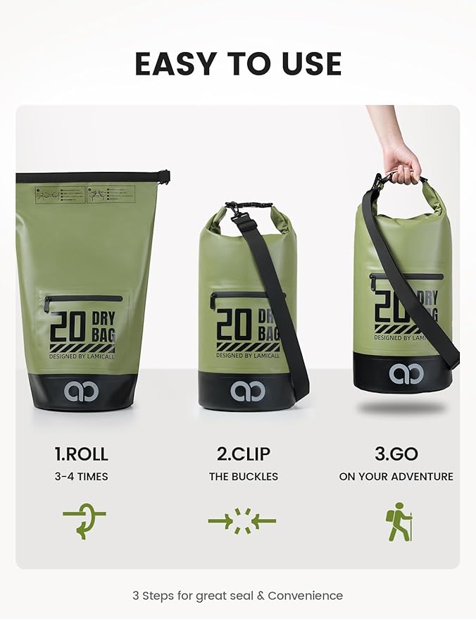 Lamicall Small Dry Bag, Waterproof Bag - [Durable & Floating] 5L/10L/20L/30L/40L Water Proof Bag with Waterproof Phone Pouch, Keeps Gear Dry Sack for Kayak Swim Boat Paddle Boarding Hiking Fishing