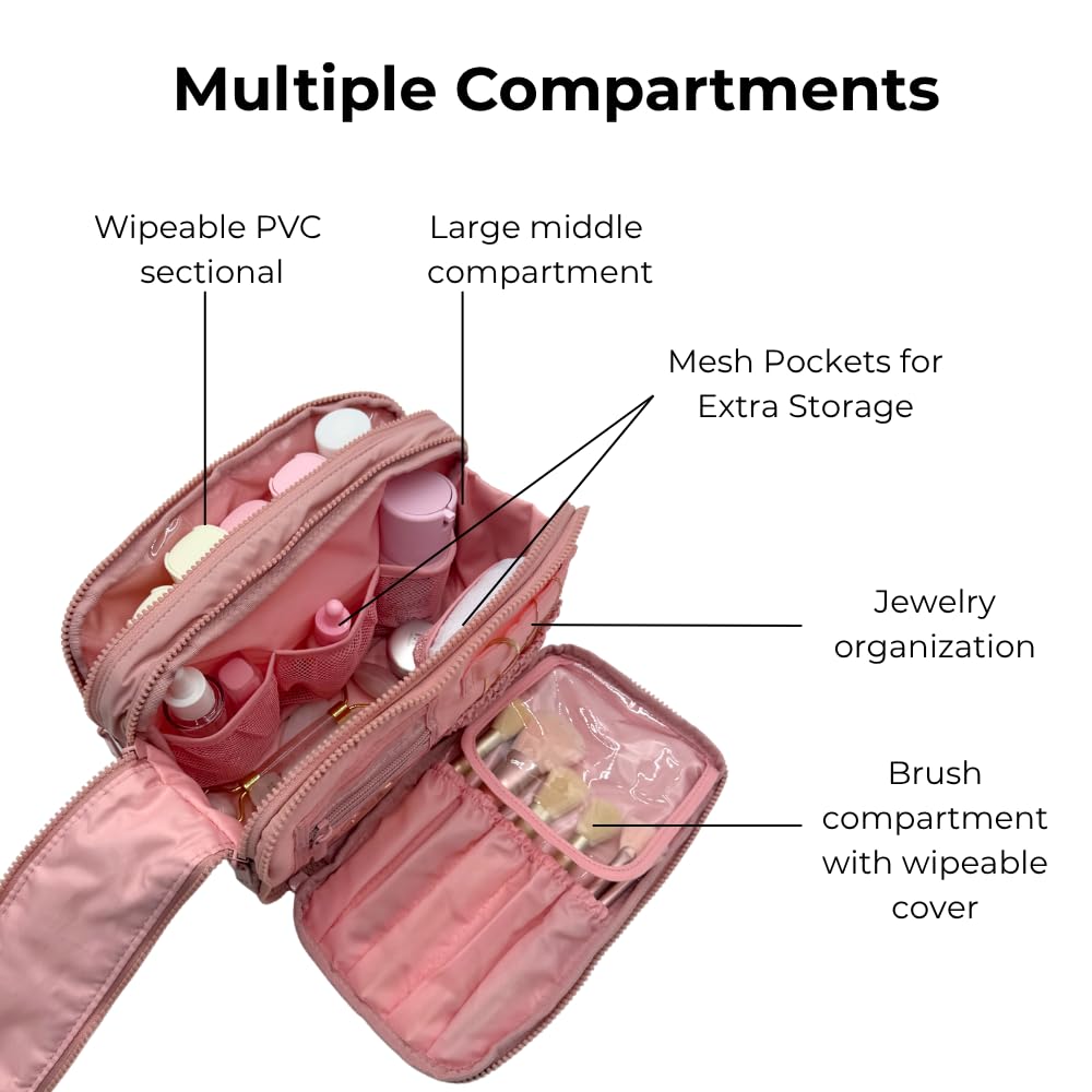 MYTAGALONGS Travel Makeup Bag and Jewelry Organizer- Blush