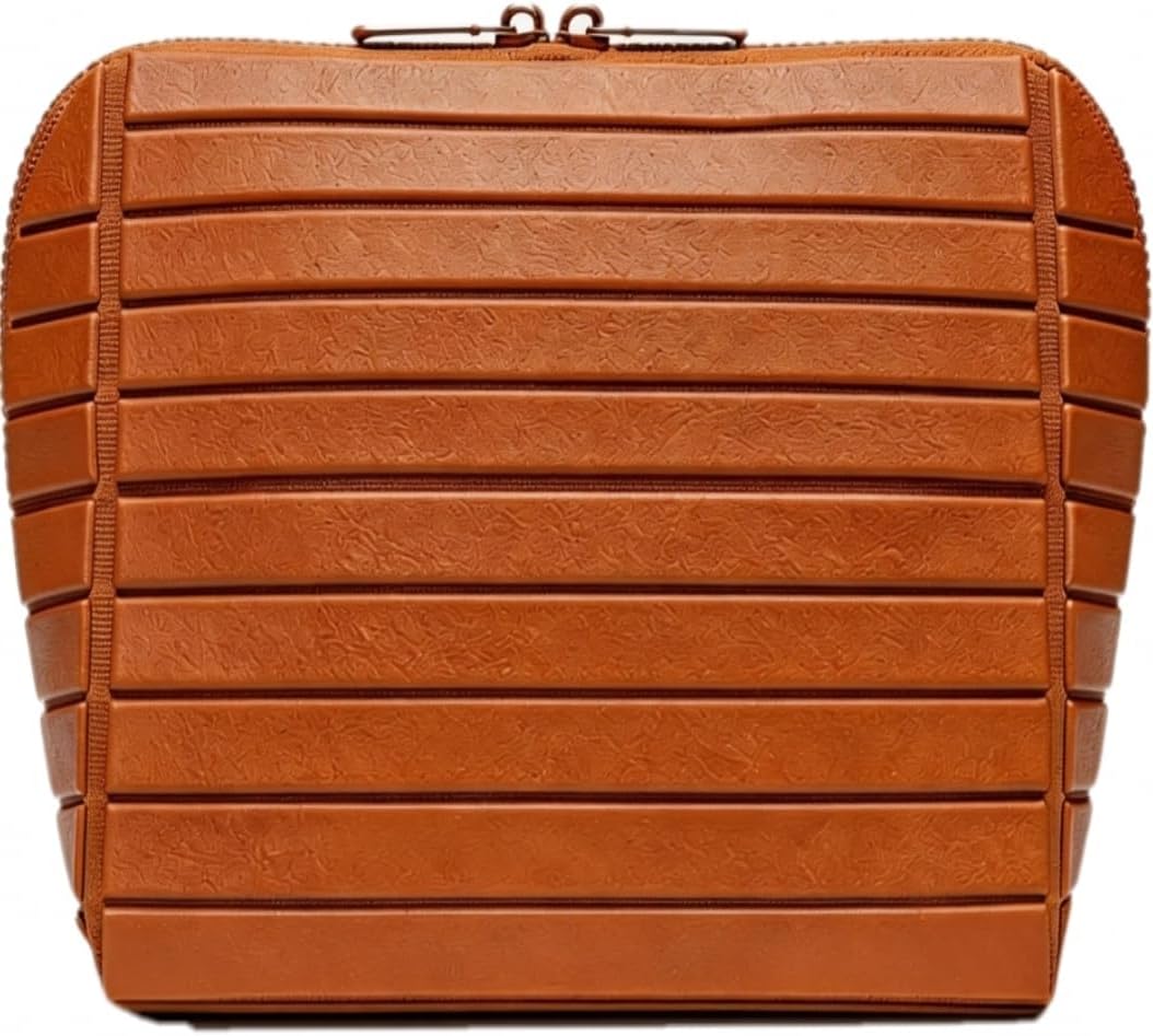 Cmengleo Travel Makeup Organizer Bag with Fold-Down Design, Adjustable Dividers, 27 Pockets & 3 Brush Holders, Large Capacity Cosmetic and Toiletry Organizer (Brown)
