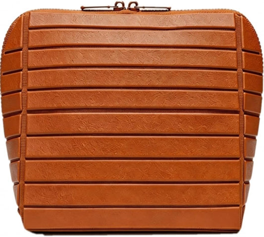 Cmengleo Travel Makeup Organizer Bag with Fold-Down Design, Adjustable Dividers, 27 Pockets & 3 Brush Holders, Large Capacity Cosmetic and Toiletry Organizer (Brown)