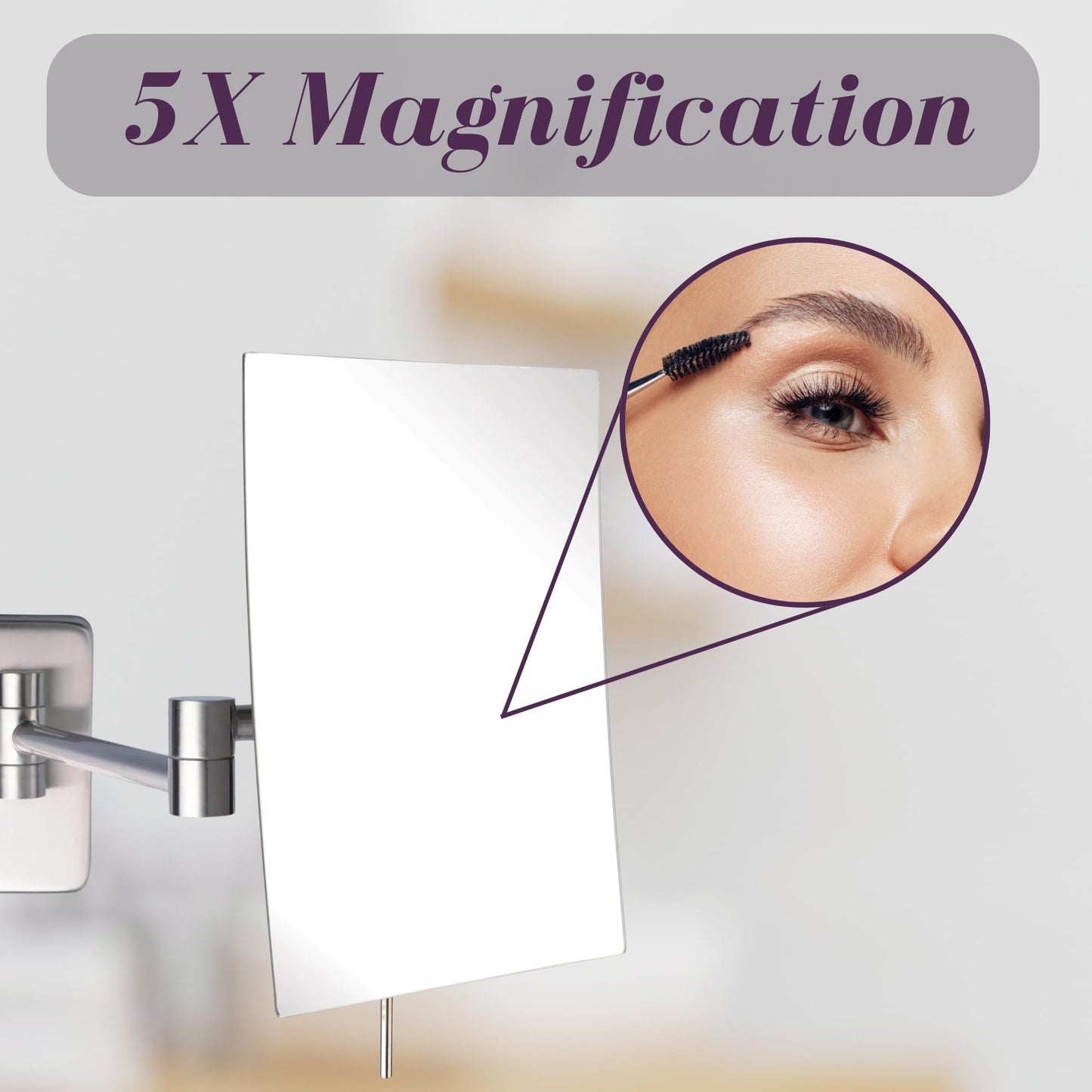 JERDON 8.75-Inch x 6.5-Inch Wall Mount Makeup Mirror - Personal Mirror with 5X Magnification & 14 inch Wall Extension - Nickel Wall Mount Arm - Model JRT695N