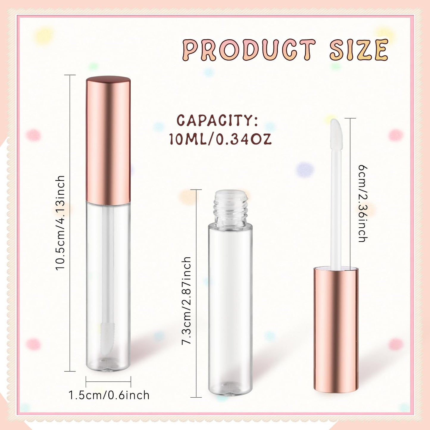 Mirrline 20 Pcs 10ml/0.34oz Lip Gloss Tube Plastic Clear Lip Balm Bottle Empty Refillable Lipstick Container for Samples Travel - Rose Gold
