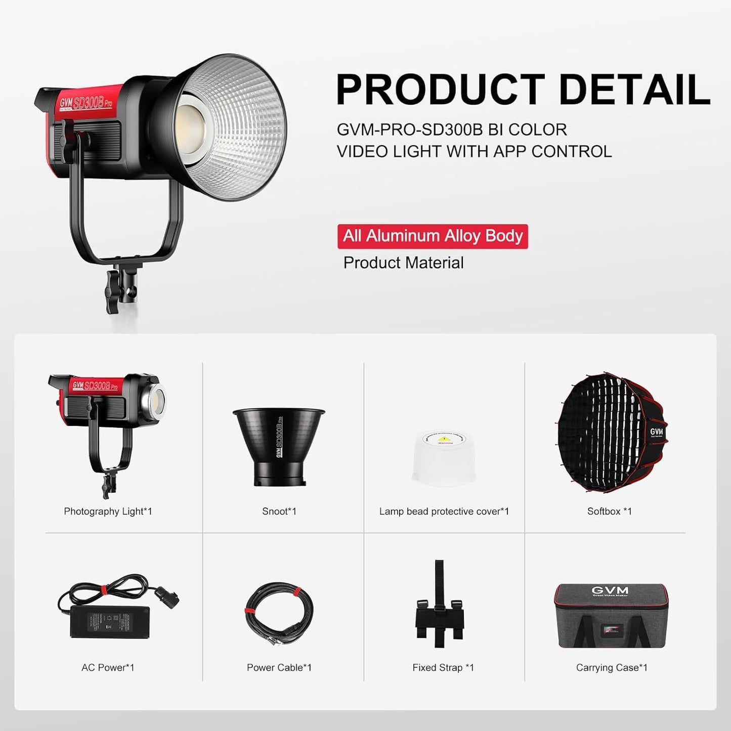 GVM 300W LED Video Light Kit with Softbox, CRI97+ Photography Lighting for Video Recording with Bowens Mount, 65000Lux/m Studio Lights with APP&DMX Control, 2700-6800K, 12 Scene Light