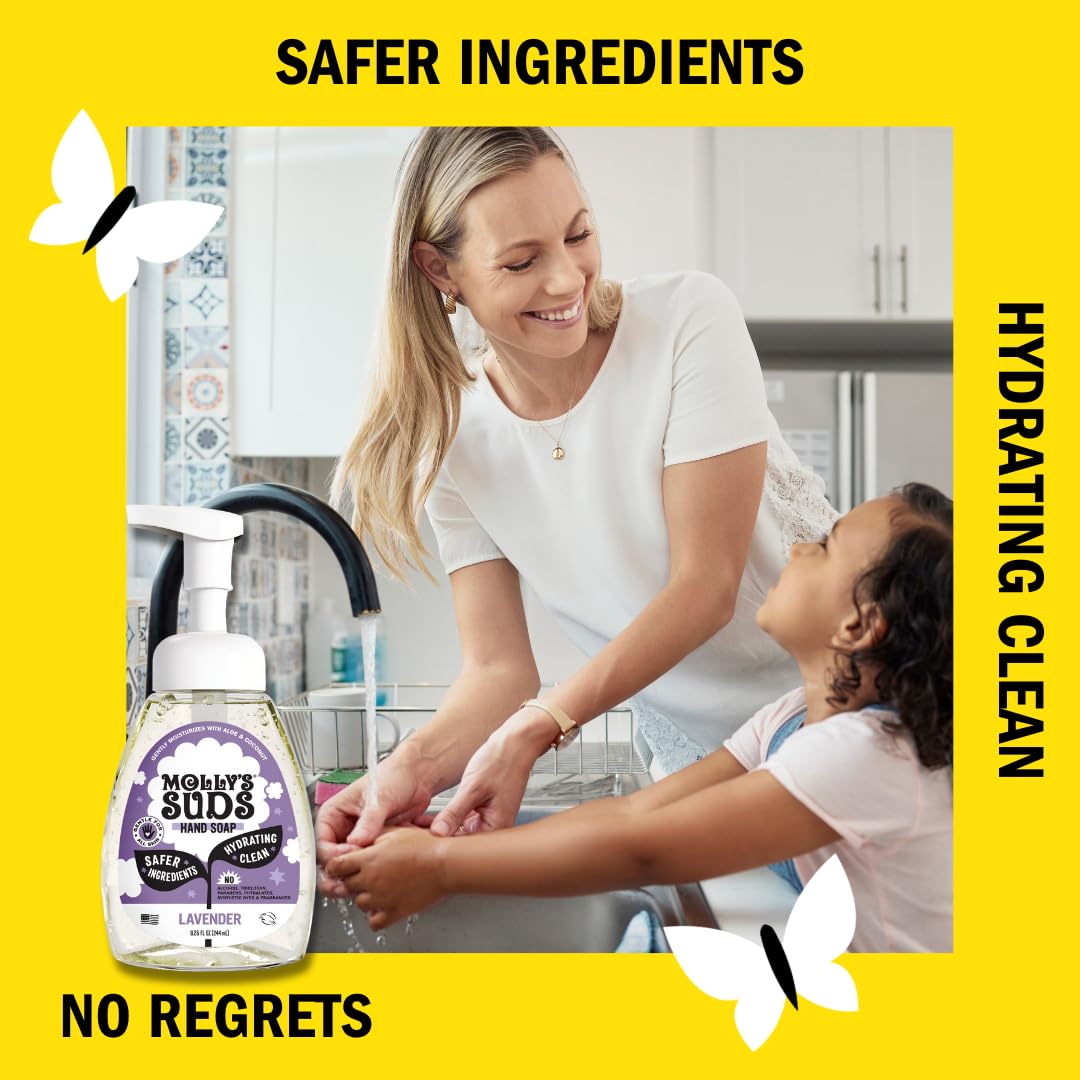 Molly's Suds Foaming Hand Soap - Made with Aloe and Coconut Oil | Moisturizing Hand Wash | Clean Ingredients, Infused with Essential Oils | Lavender - 8.25 Oz (Pack of 3)