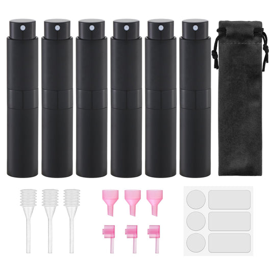 Lulupack Travel Perfume Bottle Refillable - Cologne Spray Atomizer Mini - Small Travel Size Empty Sprayer for Refill Sample Container - Portable Fragrance Decant Dispenser for Women Men 8ml 6PCS Black