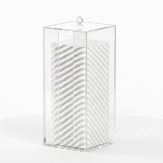 JHJFRAWY Acrylic Clean Pad Storage Box for Clean Skin Club, Cotton Pad Dispenser, Square Rounds Cotton Pad Holder (Pad Not Included) - Vertical with Lid