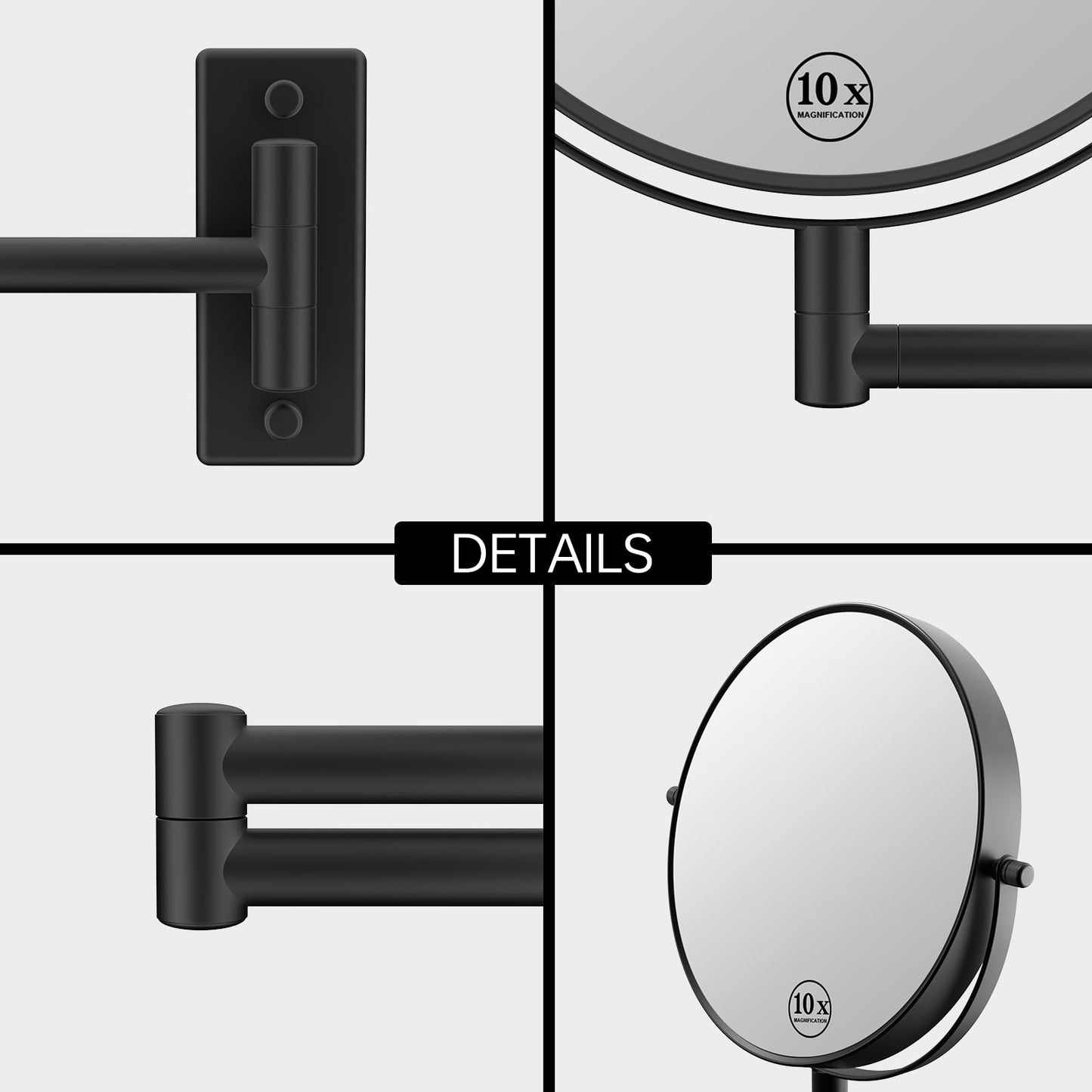 LANSI 8" Wall Mounted Makeup Mirror with 1X 10X Magnification, Matte Black