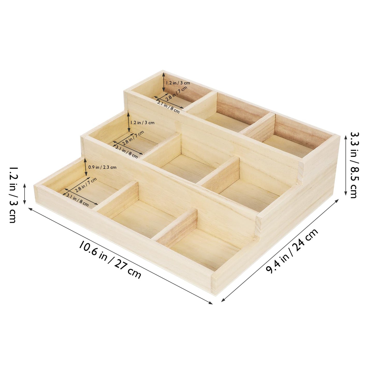 Zerodeko Multi-Layer Wooden Jewelry Storage Box with 9 Compartments Compact Jewelry Organizer for Earrings Necklaces Ideal for Vanity Office and Bedroom