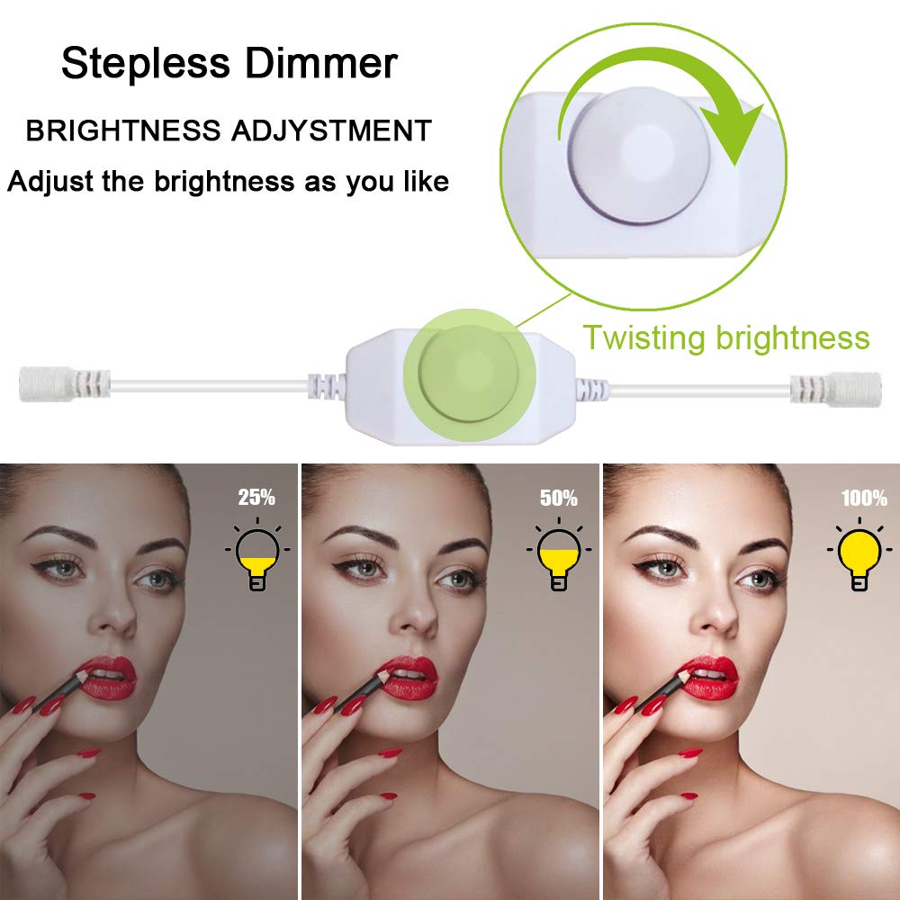 ZOKON 13ft/4M Led Vanity Mirror Lights Kit Bendable NO Need to Cut Vanity Make-up Mirror Cloakroom Adjustable Flexible Strip Light Table Set with Dimmer and Power Supply