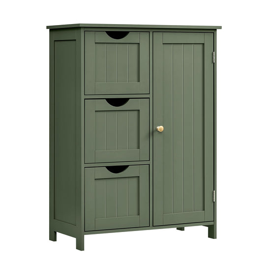 VASAGLE Floor Storage Cabinet, Freestanding Storage Unit with 3 Drawers, 1 Adjustable Shelf, for Bathroom Living Room Dining Kitchen, 11.8 x 23.6 x 31.5 Inches, Forest Green UBBC049C01