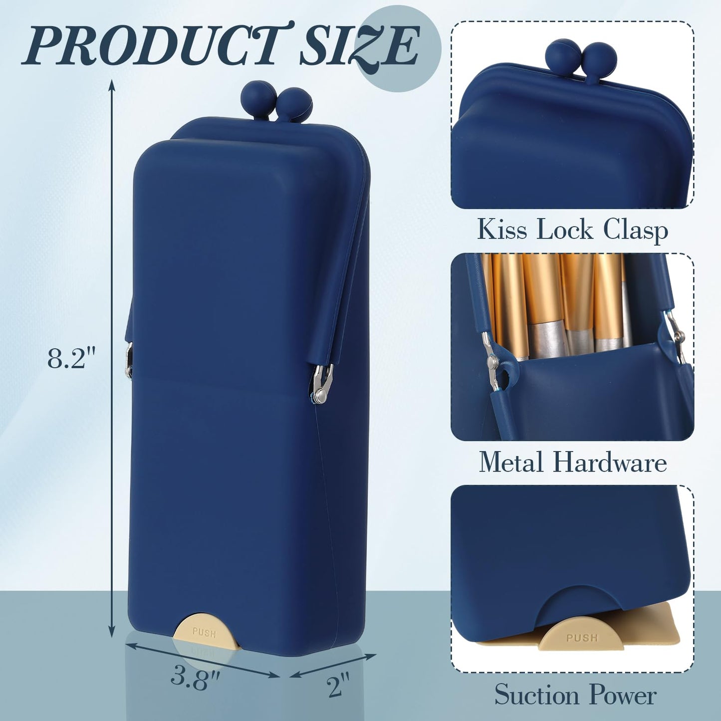 Kacctyen Makeup Brush Case Silicone Makeup Brush Holder Standing Silicone Make up Travel Bag Portable Cosmetic Case Organizer with Suction Base and Phone Stand Pouch for Travel Home Use (Navy)