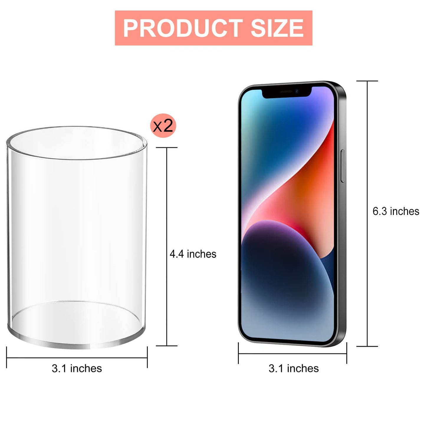 Mototo 2 Pieces Clear Acrylic Pen Holder Round & Pencil Cup Clear Makeup Bush Holder Acrylic Desktop Stationery Organizer for Office, School, Home, Desk Accessories - 2 Pack, Round