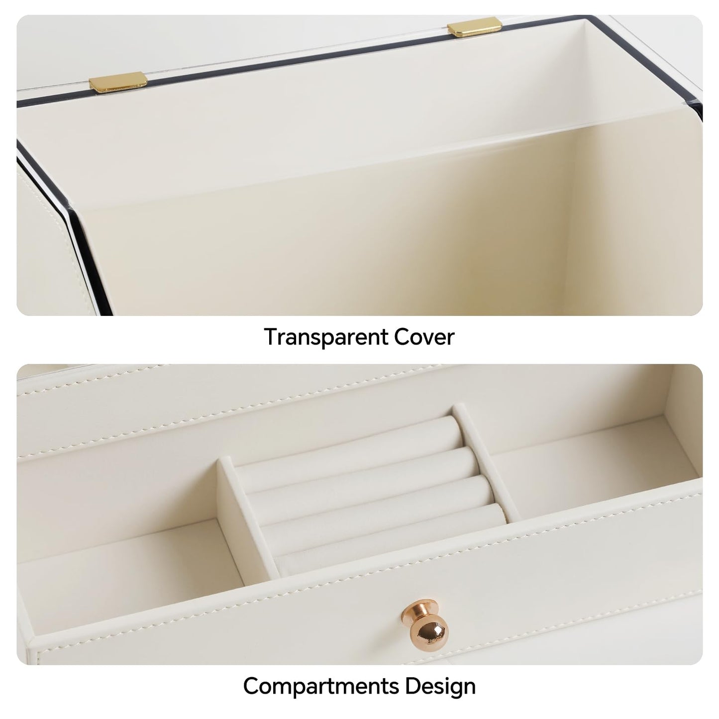 naiwenmoer Leather Makeup Organizer & Skincare Storage Rack - Cosmetic Display Case with Dustproof Transparent Cover, Drawer Jewelry Storage, for Bedroom Vanity, Perfume & Lipstick Organizer - White
