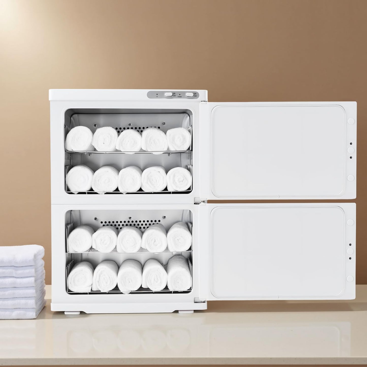 VEVOR Hot Towel Warmer, 46L Large Capacity 2-Tier Towel Warmer Cabinet with Clip & 4 Stainless Steel Racks, Holds up 48 Towels, All-Round Heating Cabinet for Spa, Barber, Manicures, Massage, Salon