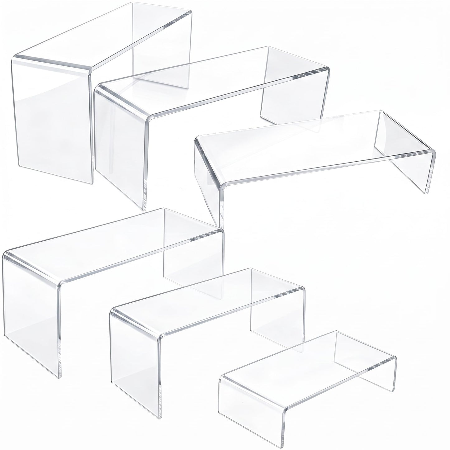 Enjamyo 6 PCS Clear Acrylic Display Risers, Rectangular Risers Display Stands, Product Stand, Clear Display Stand for Jewelry Perfume Figures Dessert Cupcake (7", 8", 9")