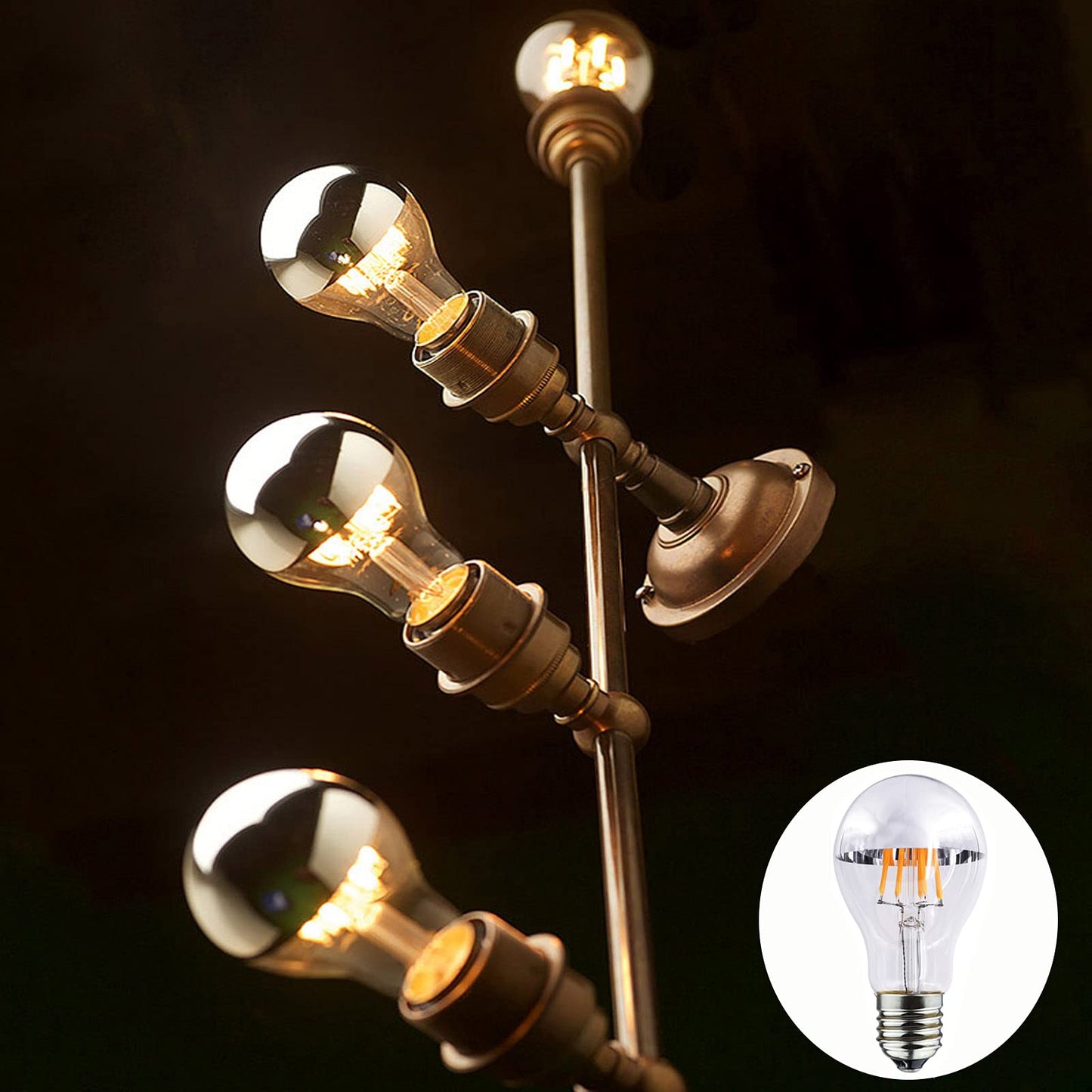 A19 Silver Half Chrome Light Bulb Dimmable 4W (Equivalent 40 Watt) LED Edison Bulb A60 Half Silve Dipped LED Bulb Globe Shape 2700K Warm White Decorative Mirror Light Bulb CRI 90+ E26 Base