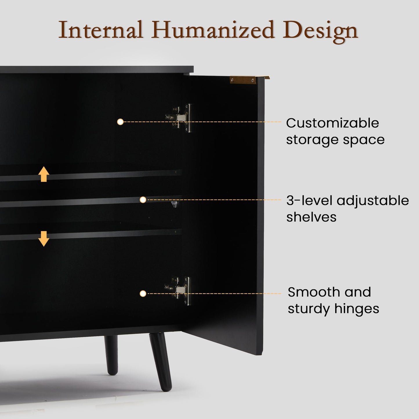HOMHUM Fluted Black Storage Cabinet with Doors, Wood Sideboard Buffet Cabinet with Adjustable Shelf, Modern Accent Table for Living Room, Entryway