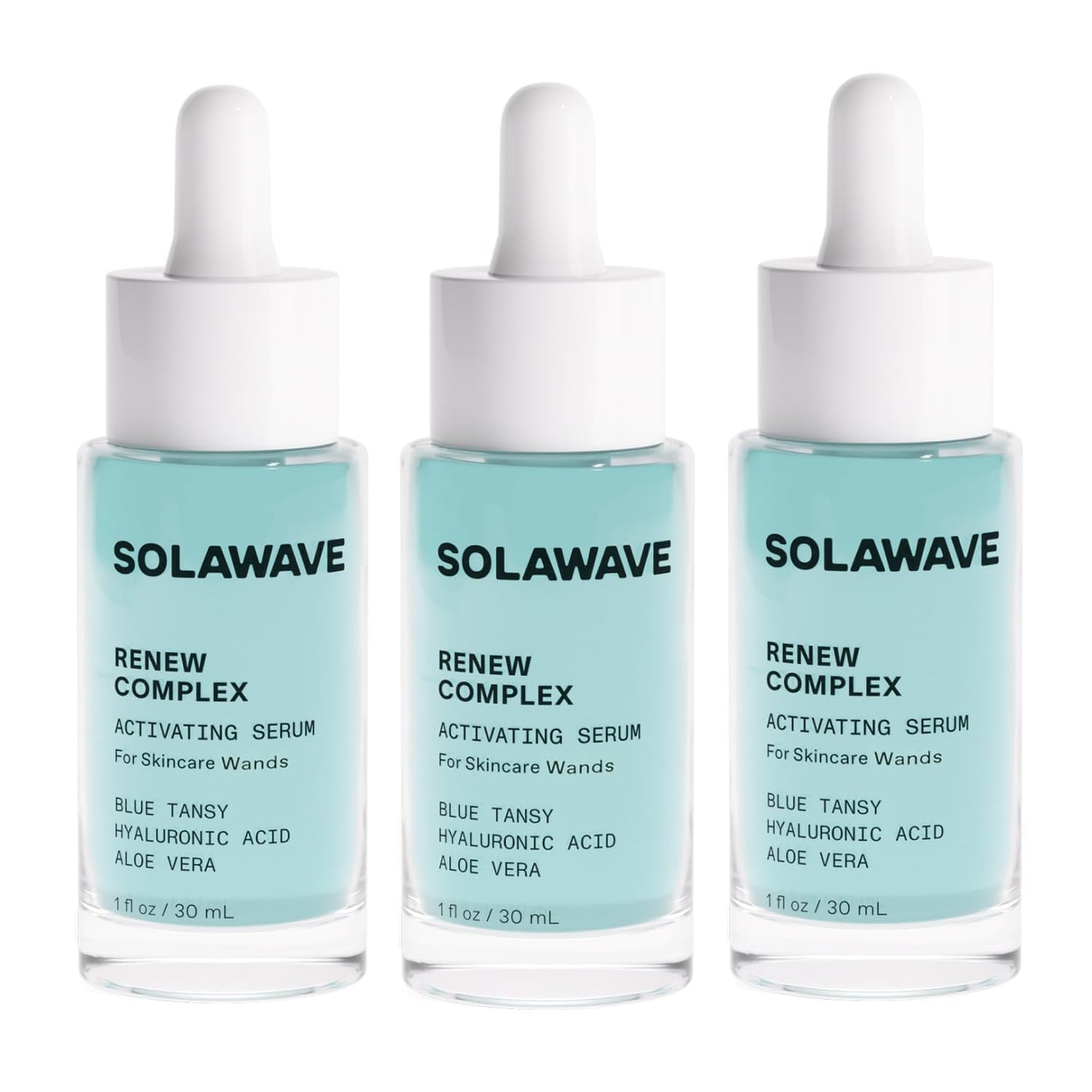 Solawave Renew Complex Red Light Therapy Activation Serum for Face & Neck | Pairs with LED Facial Wand Device | Hydrates & Plumps the Skin | Blue Tansy, Aloe Vera, Hyaluronic Acid (3 Pack - 1 Oz)