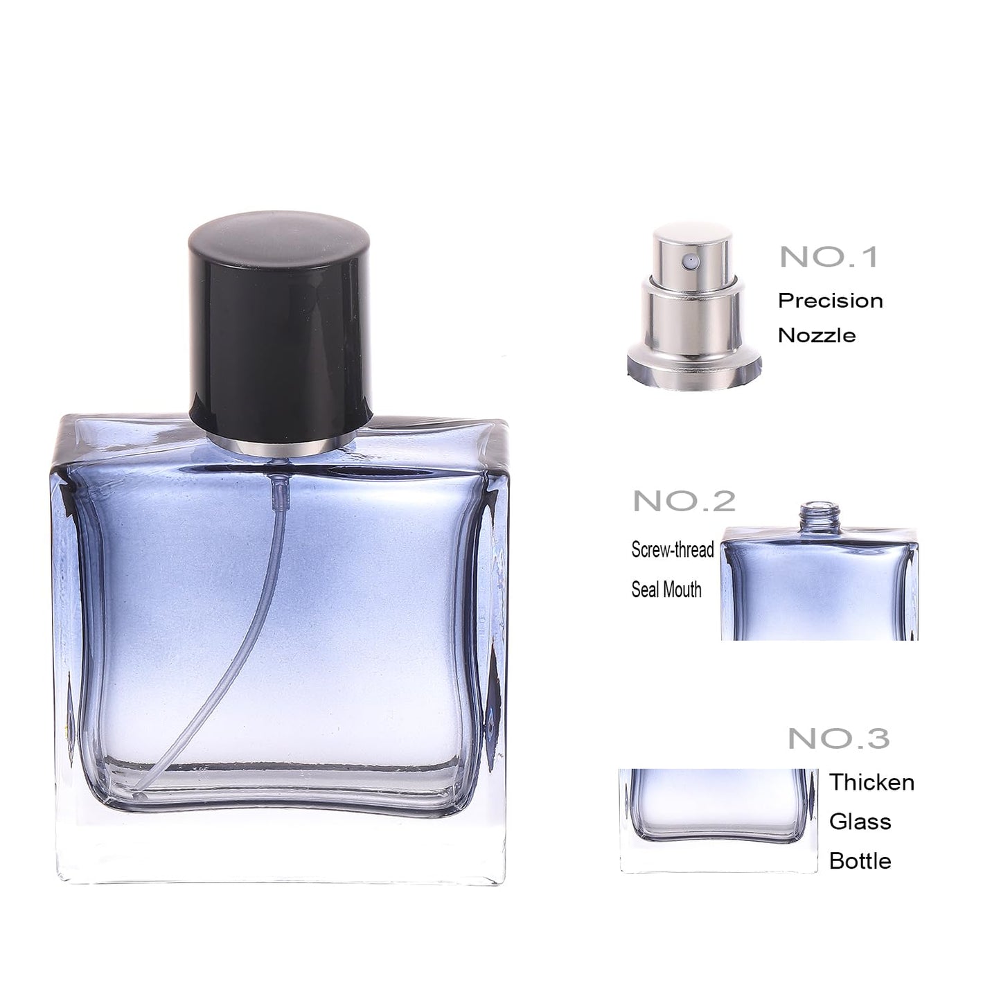 YWG Stone Square Glass Perfume Atomizer Gradient Blue Empty Perfume Spray Bottle Portable Fragrance Fine Mist Spray Bottle Perfume Dispenser for Travel 2 Pack 100ml/3.4oz