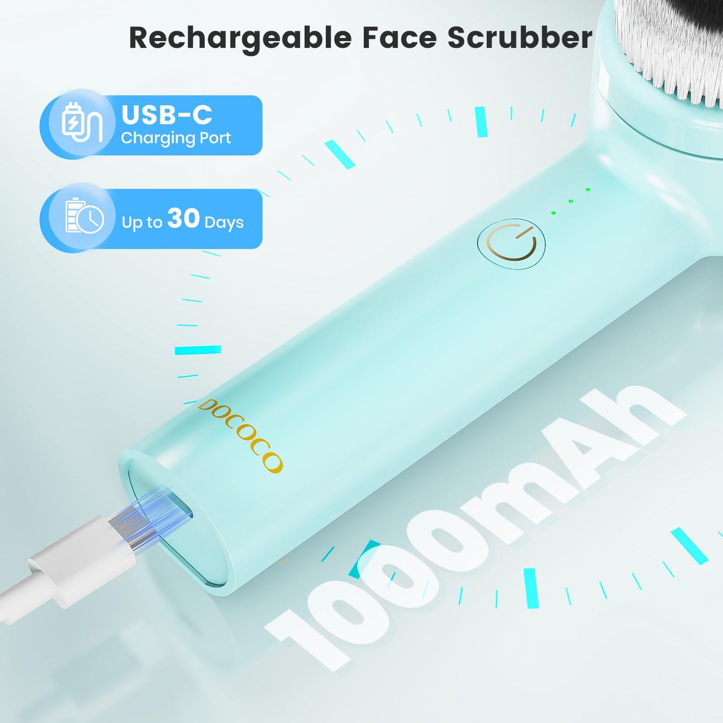 Electric Facial Cleansing Brush, 2-Way Rotating Rechargeable Face Scrubber for Daily and Deep Cleaning, 3 Modes, 3 Brush Heads, Waterproof, Face Wash Brush for All Skin Types