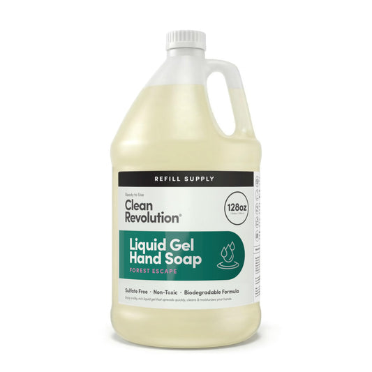Clean Revolution Liquid Gel Hand Soap, Silky Rich Liquid, Quick Lather, Fast Rinsing, Contains Real Essential Oils (Forest Escape) 128 Fl Oz