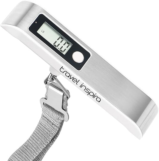 travel inspira Luggage Scale, Portable Digital Hanging Baggage Scale for Travel, Suitcase Weight Scale with Rubber Paint, 110 Pounds, Battery Included