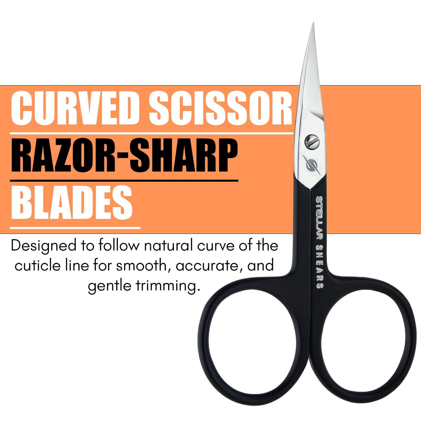 Stellar Shears Precision Cuticle Scissors Extra Sharp Curved Stainless Steel Blades for Professional Nail, Eyebrow & Dry Skin Trimming – Manicure & Pedicure Scissors for Women & Men (Black)