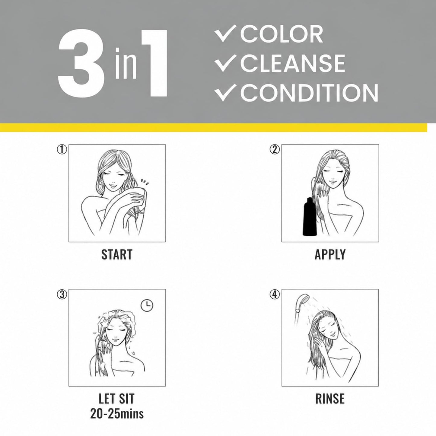 KINGMING Black Hair Dye Shampoo 3 in 1 for Gray Hair, Hair Color Shampoo for Women Men Grey Hair Coverage, Herbal Ingredients Champu Con Tinte Para Canas 500ml (Black).