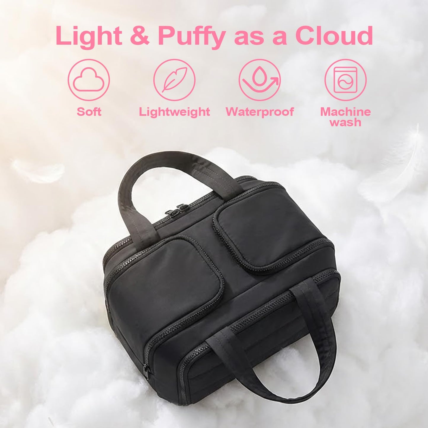 Travel Toiletry Bag, Large Wide-open Travel Bag for Women with 1 Toiletries Travel Bottles, 3 Portable Toothbrush Cases, Makeup Bag Organizer with Handle for Accessories,Essentials, Toiletries, Black