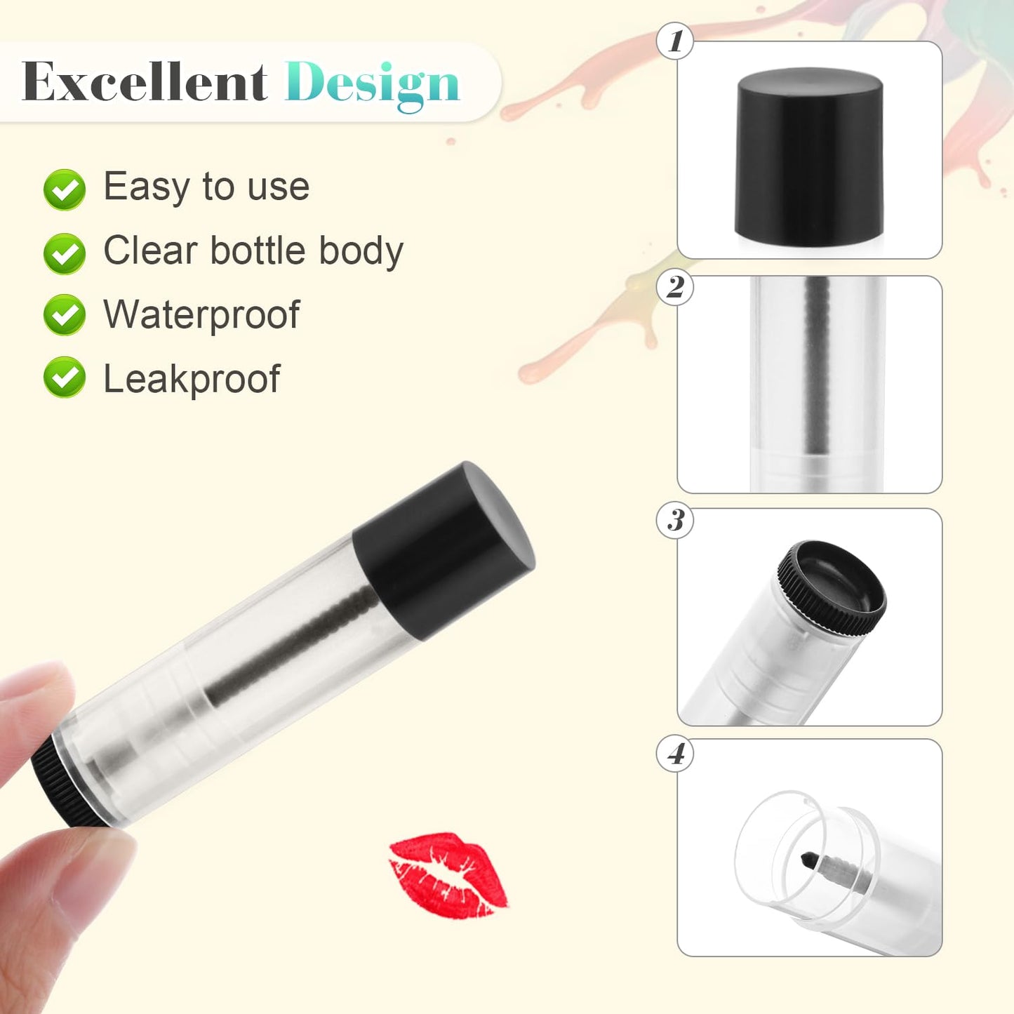 BOSMIOW 100Pcs 5g Empty Clear Plastic Lip Balm Tubes with Black Caps,Refillable Twist-up Lipstick Tubes,Cosmetic Containers for Homemade Chapstick,Lip Gloss,Deodorant,Solid Perfume,Beauty Sample