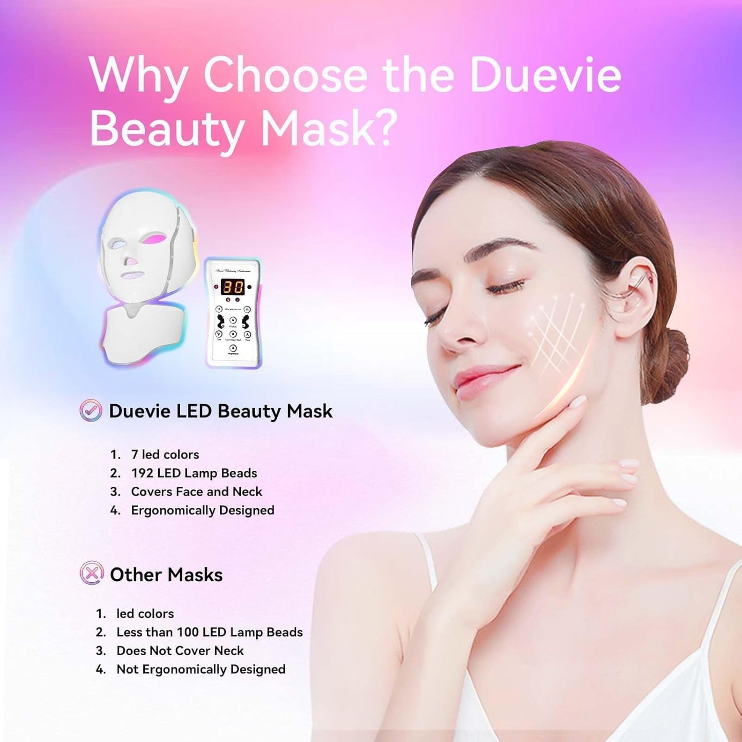 Duevie LED Facial Mask Therapy Red Light Therapy Mask FSA 7 Colors Facial Skin Care Beauty Spa Skin Care