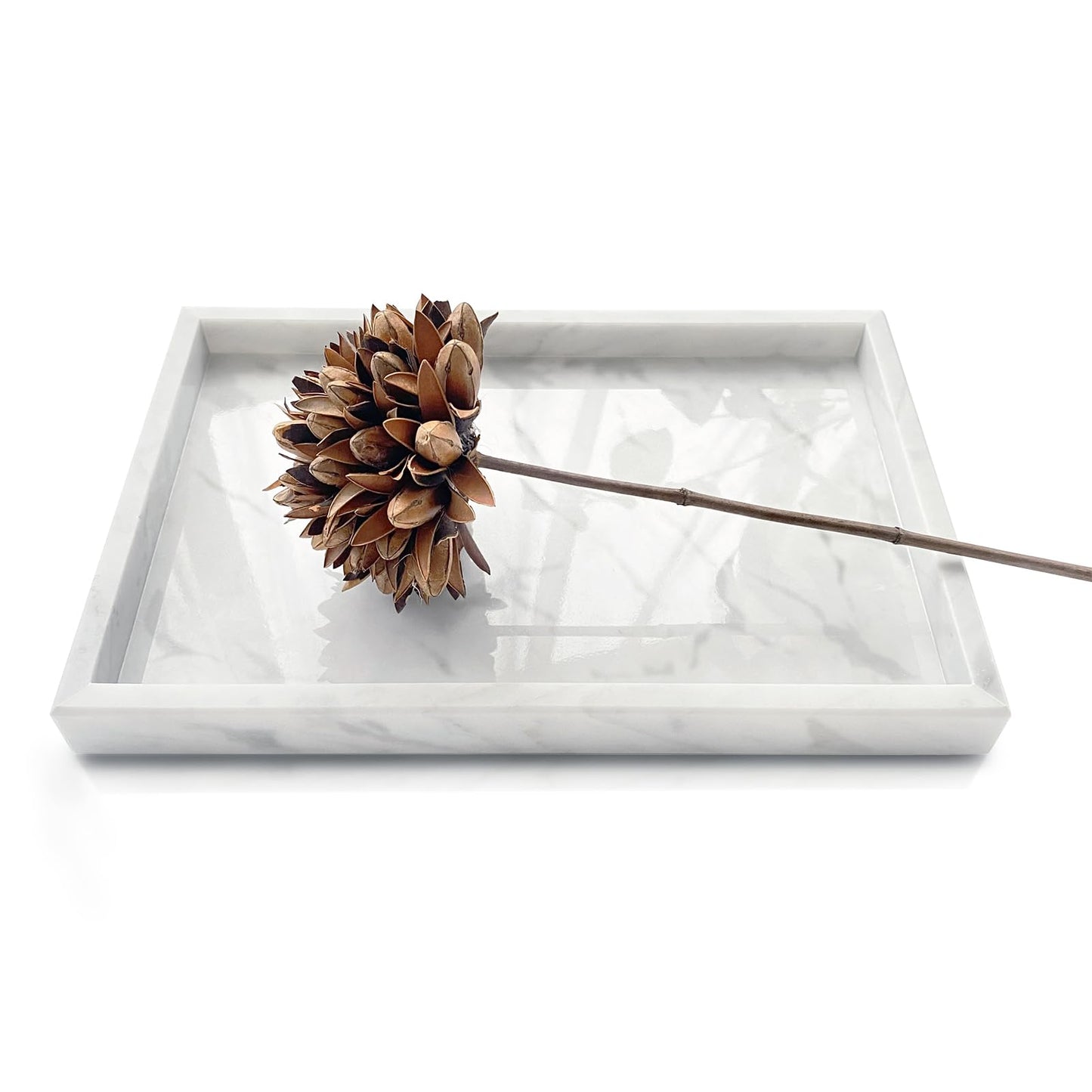 Yew & Tulip Natural Carrara White Marble Vanity Tray, Natural White Marble Serving Tray for Bathroom, Kitchen, Vanity, Home Decor, Wedding etc. (12" x 8" x 1.2")