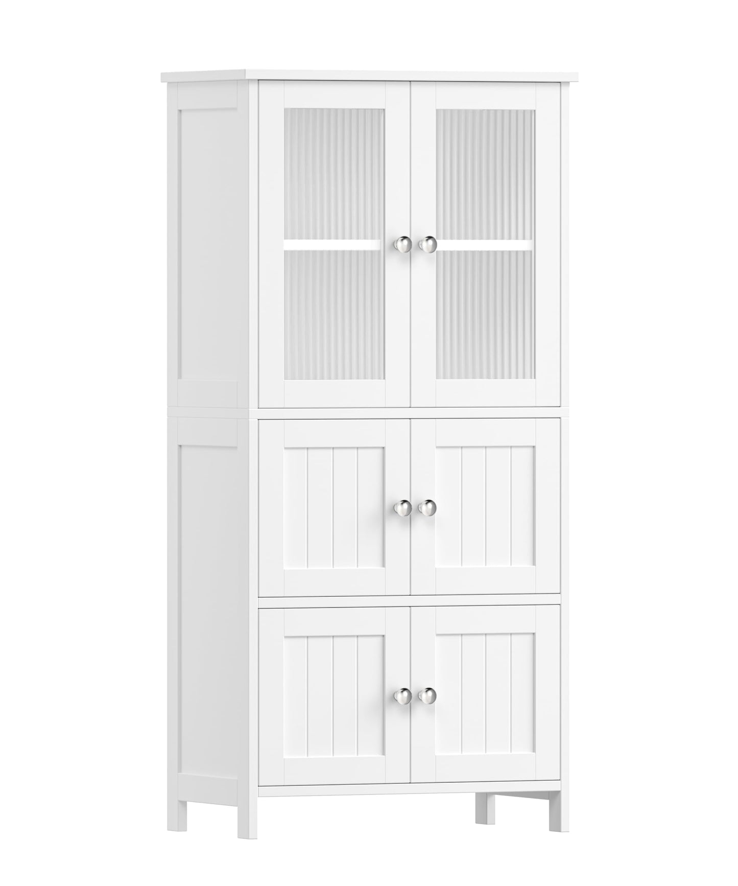 Akxomel 43.3'' H Bathroom Storage Cabinet, Bathroom Floor Cabinet with 6 Doors, Linen Cabinet with Transparent Doors, Modern Bathroom Cabinet for Living Room, Kitchen, Entryway, White