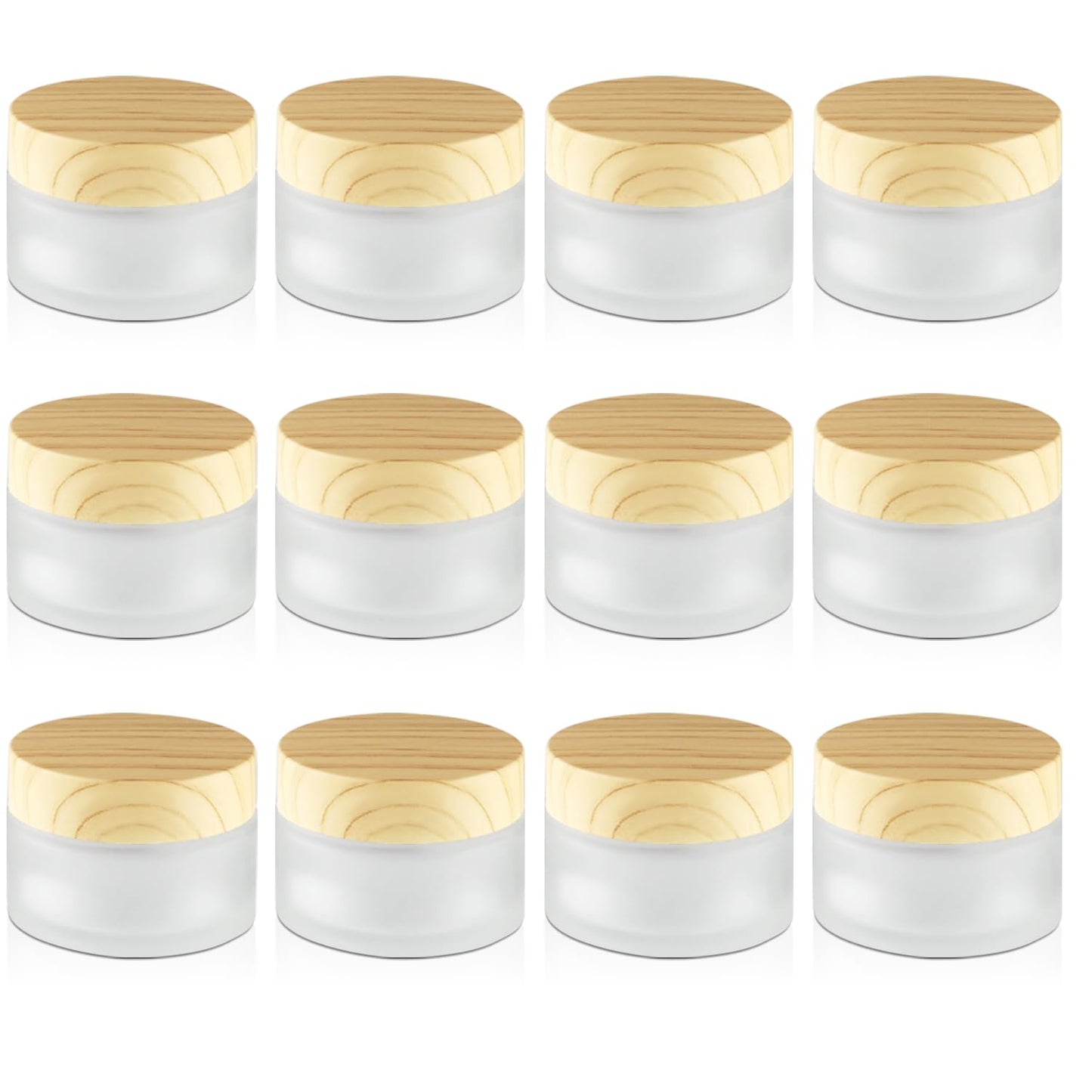 12 Pcs Frosted Glass Cream Jars Refillable Cosmetic Containers Sample Jar with Plastic Wood Grain Lids for Lotion Cream Eyeshadow - 30g/1oz