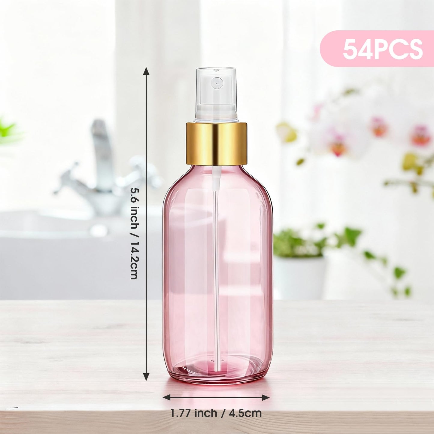 Nyuemystery 54 Pack 4 oz Small Glass Spray Bottles, Pink Refillable Fine Mist Bottles for Essential Oils, Cleaning Solutions, Perfume, Travel Size Liquid Containers