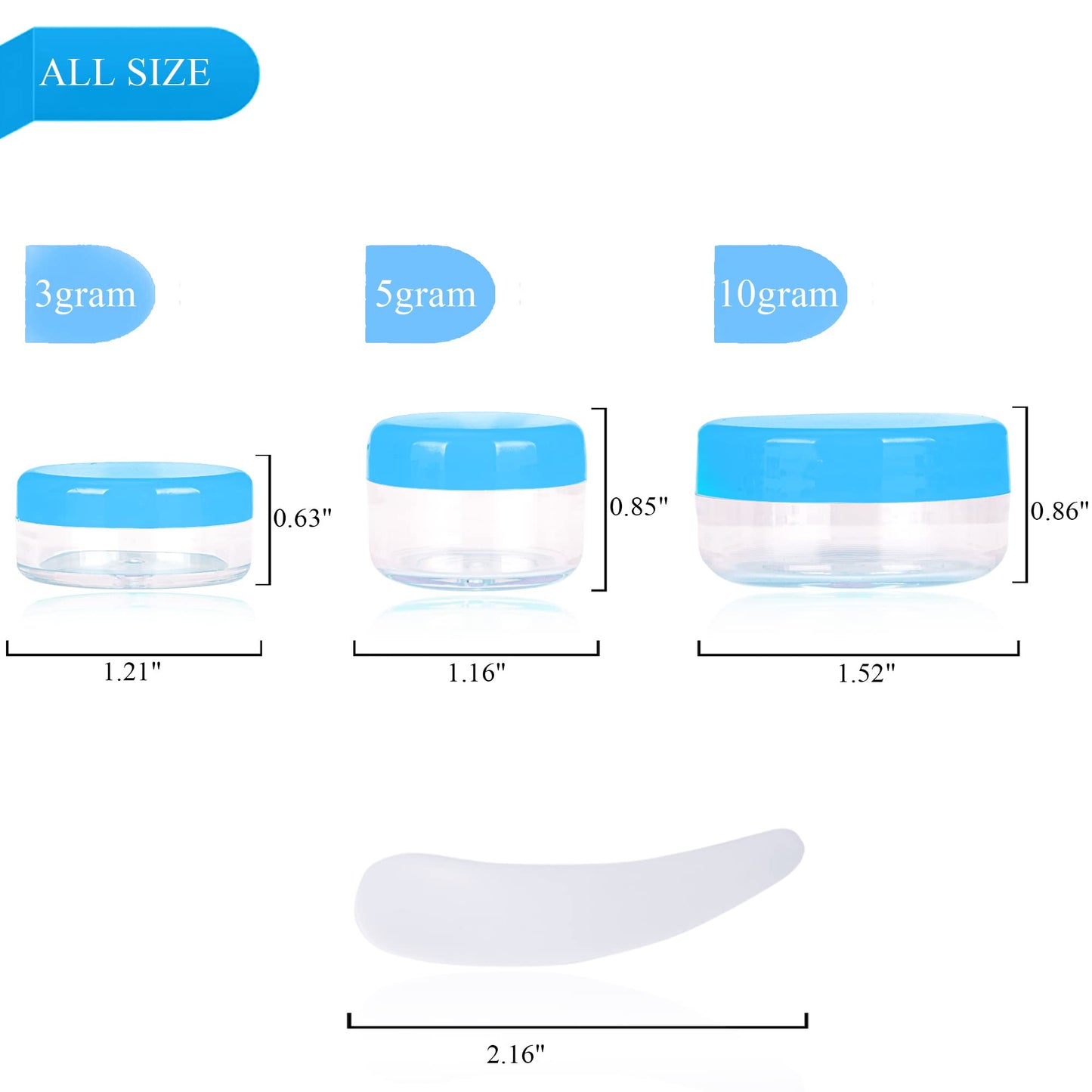 50PCS 10 Gram Sample Containers,10ml Empty Jars with Lids, Small Cosmetic Containers, Mini Sample Jars with 4PCS Mini Spatulas for Make Up, Oils, Lotion, Powder, Paint, Jewelry, Lip Balms(Blue Lid)