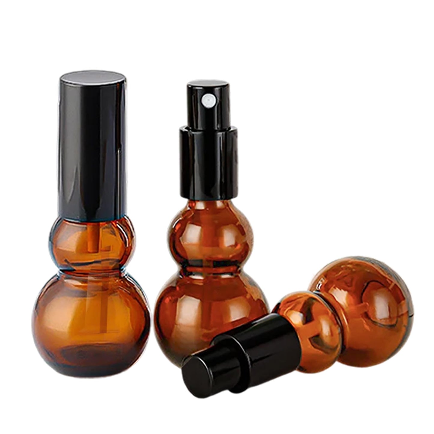 DZREVEOTA 8 Pack 1oz/30ml Spray Bottles, Amber Glass Bottles with Fine Mist Sprayers, Small Spray Bottle-Double Gourd Shaped,for Perfume Travel Containers (Amber, 1oz/30ml)