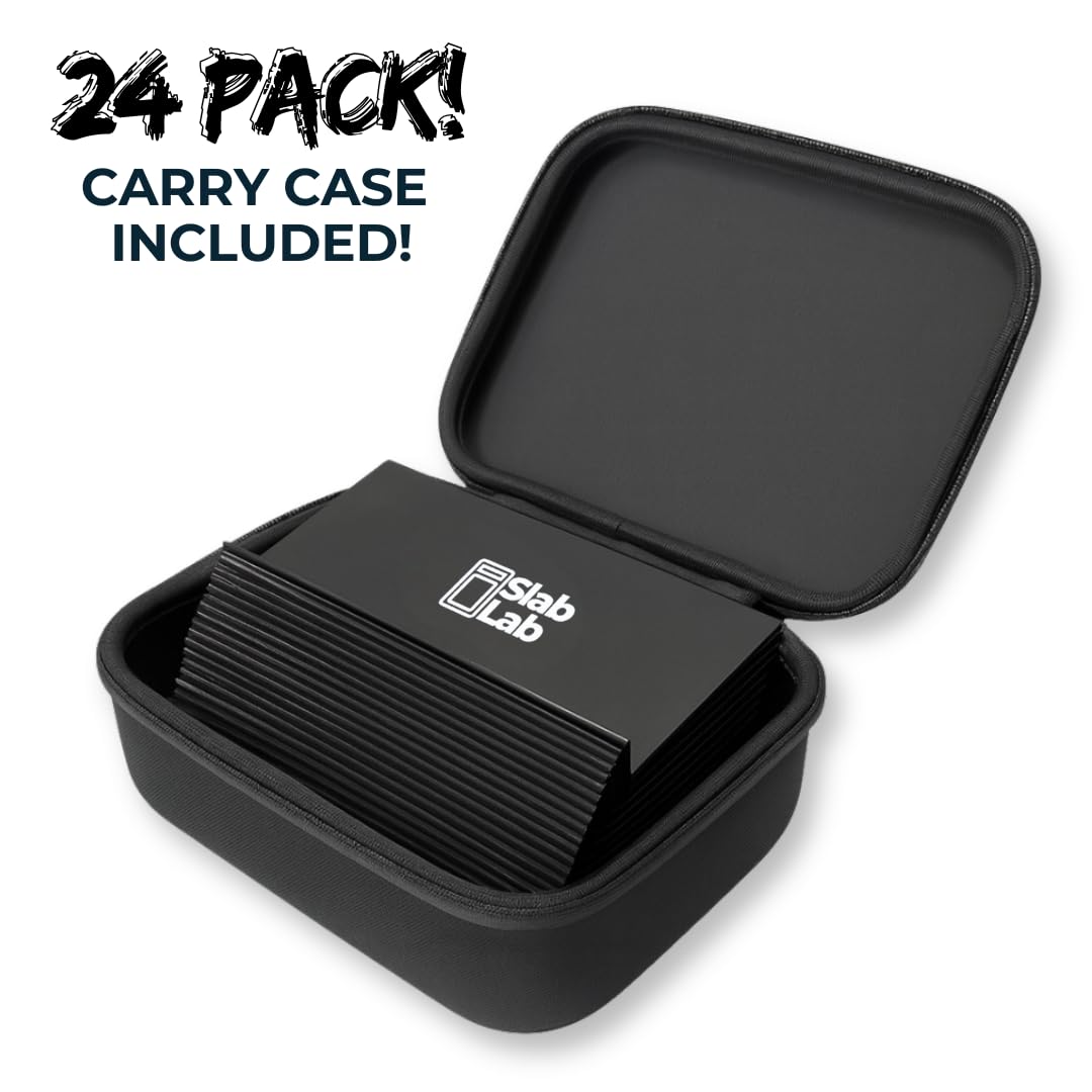 24 Modular Card Risers for Display Cases | Black Acrylic Cardshow Vendor Showcase Stands for Graded Trading Cards and Singles