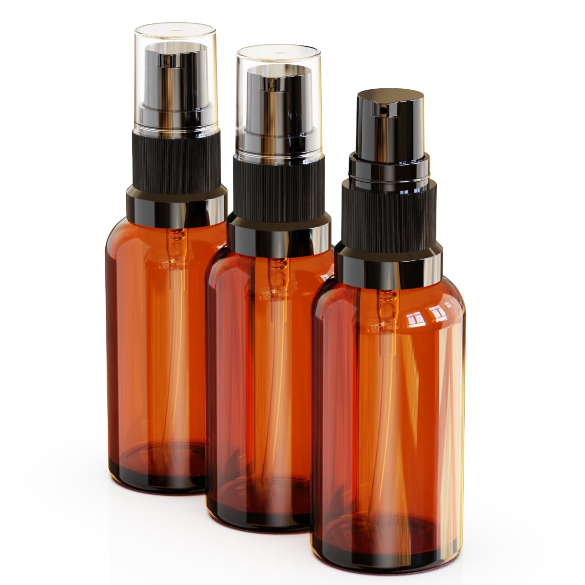 Jagolain 12Pack 1oz Amber Glass Pump Bottles, 30ml with Black Pump, Empty Refillable Travel Small Container For Lotion Cream Essentil Oil Shampoo (1oz)