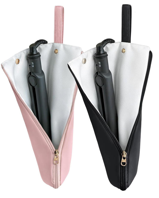 Lifeplus Holder & Mat for Hot Tools, Curling Iron Flat Iron Heat Resistant Hair Tools Travel Bag - Ideal for Home, Travel, Gift (Pink+Black)