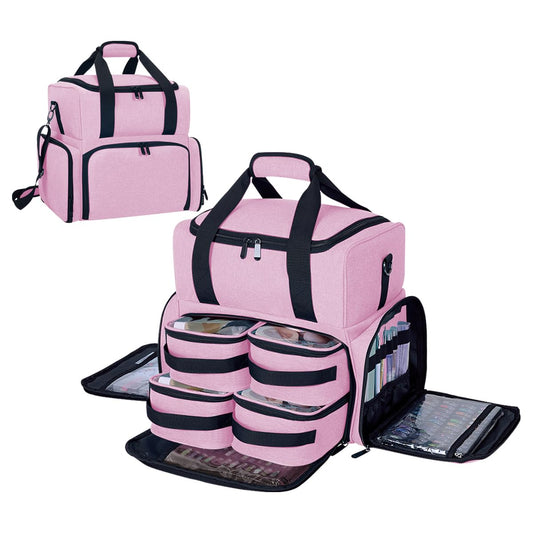 UOZL Large Cosmetic Bag with 4 Removable Case and 2 Removable Dividers Double Layer Travel Storage Organizer, Makeup Brushes Storage Section Pink