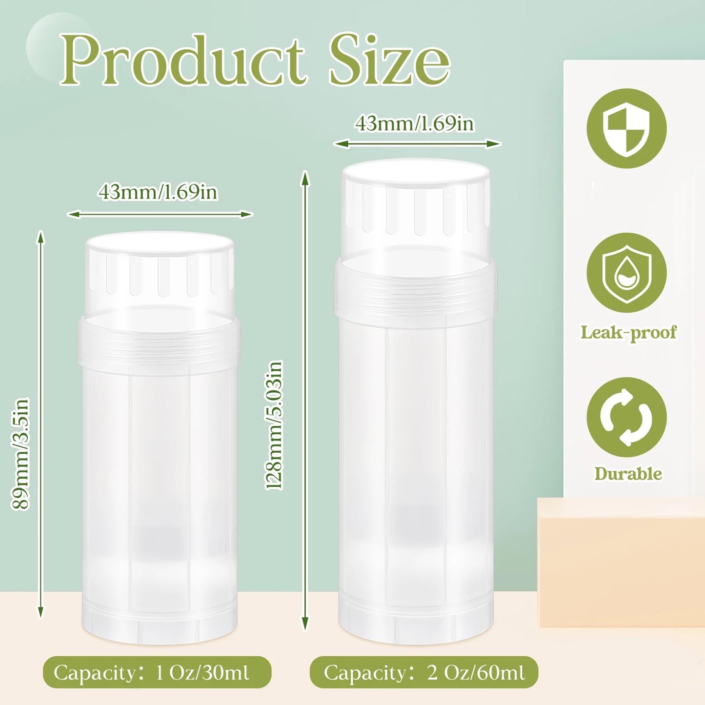 Teenyyou 30 Pcs 60ml/2oz Empty Deodorant Containers Twist Up Filling Bottle Refillable Plastic Deodorant Holder Tube for Homemade Lipstick Sunscreen Balm Lotion Bar (Translucent)