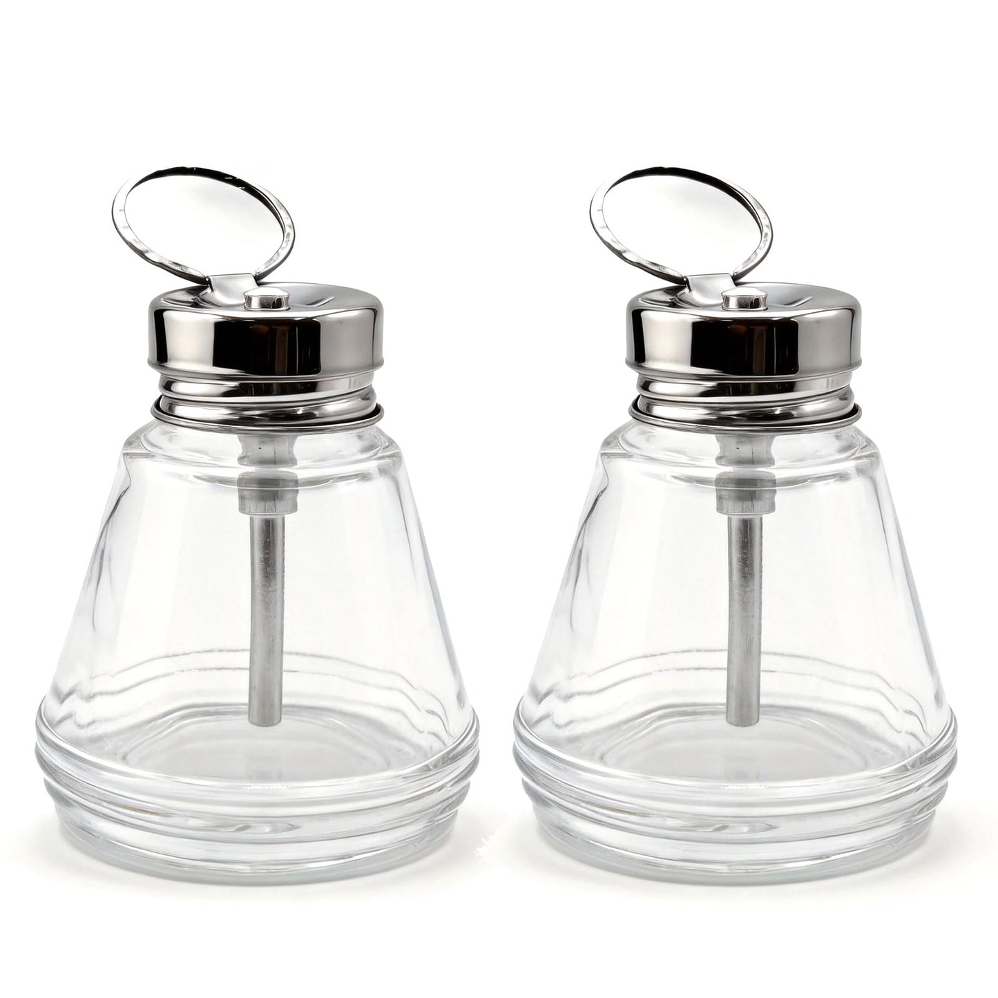 2 Pcs 6 Oz/ 180 ml Clear Pump Dispenser Bottle with Metal Flip Cover Glass Nail Polish Remover Push Down Dispenser Bottle Refillable Push Down Pump Dispenser Press Container for Makeup Remover